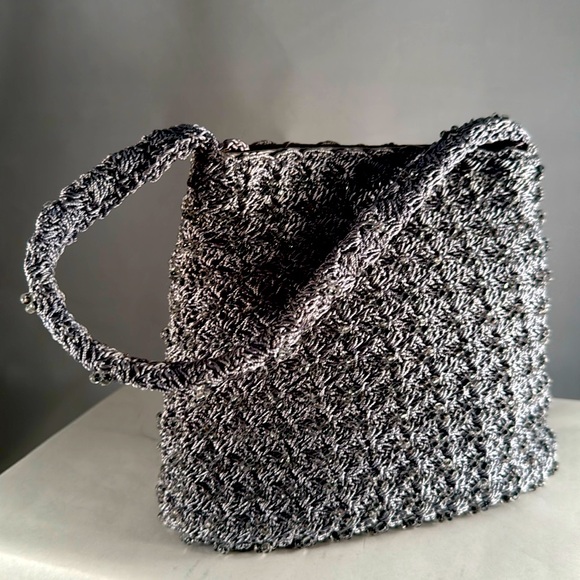 The perfect gray beaded crocheted hand bag. - Picture 1 of 5